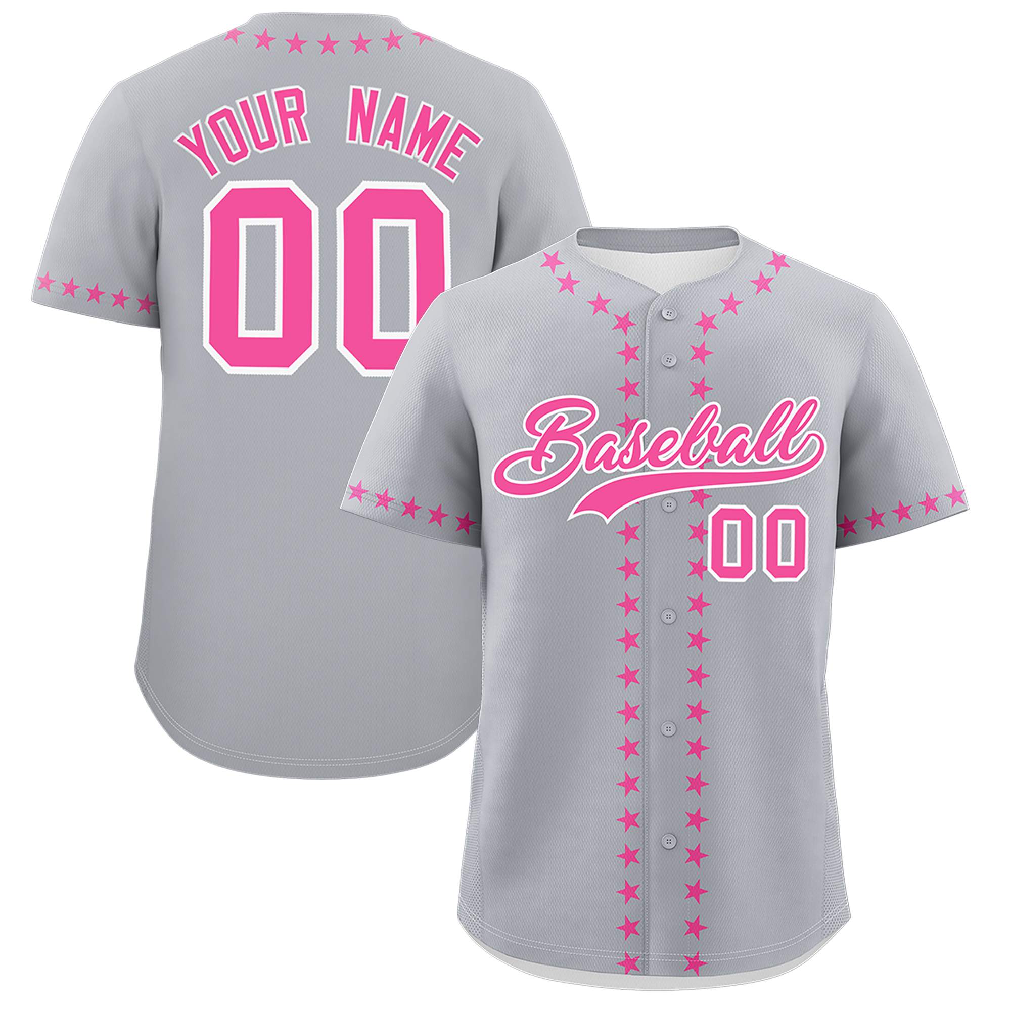 Custom Gray Pink Star Ribbing Authentic Baseball Jersey