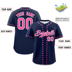 Custom Navy Pink Star Ribbing Authentic Baseball Jersey