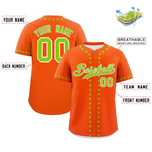 Custom Orange Neon Green Star Ribbing Authentic Baseball Jersey