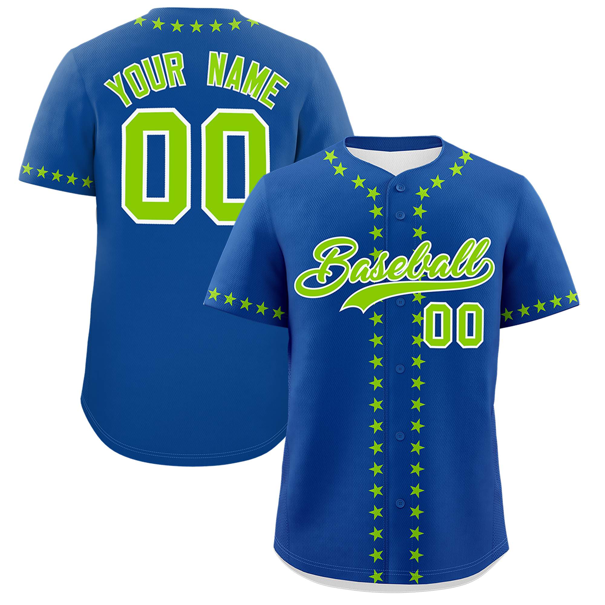 Custom Royal Neon Green Star Ribbing Authentic Baseball Jersey