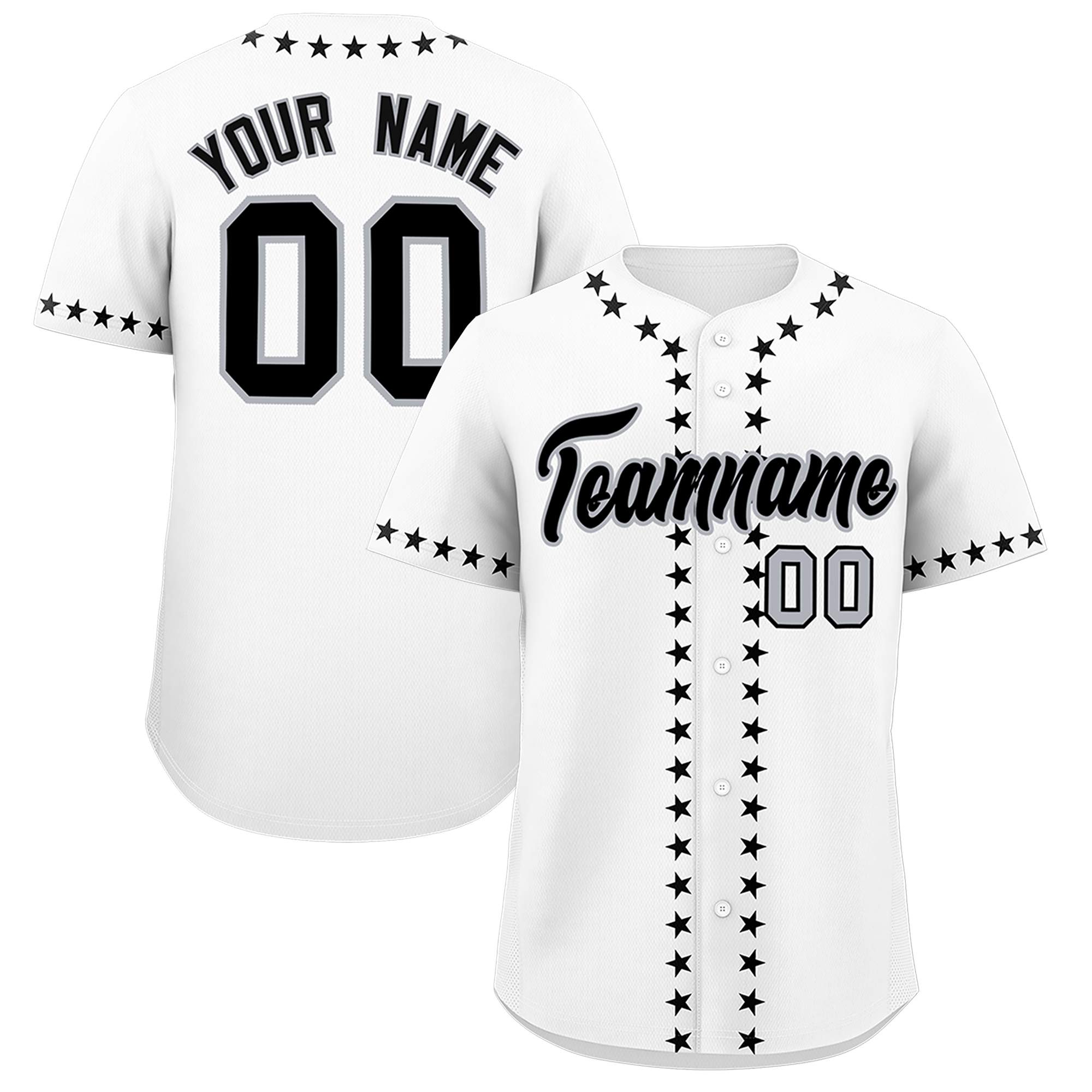 Custom White Black Star Ribbing Authentic Baseball Jersey