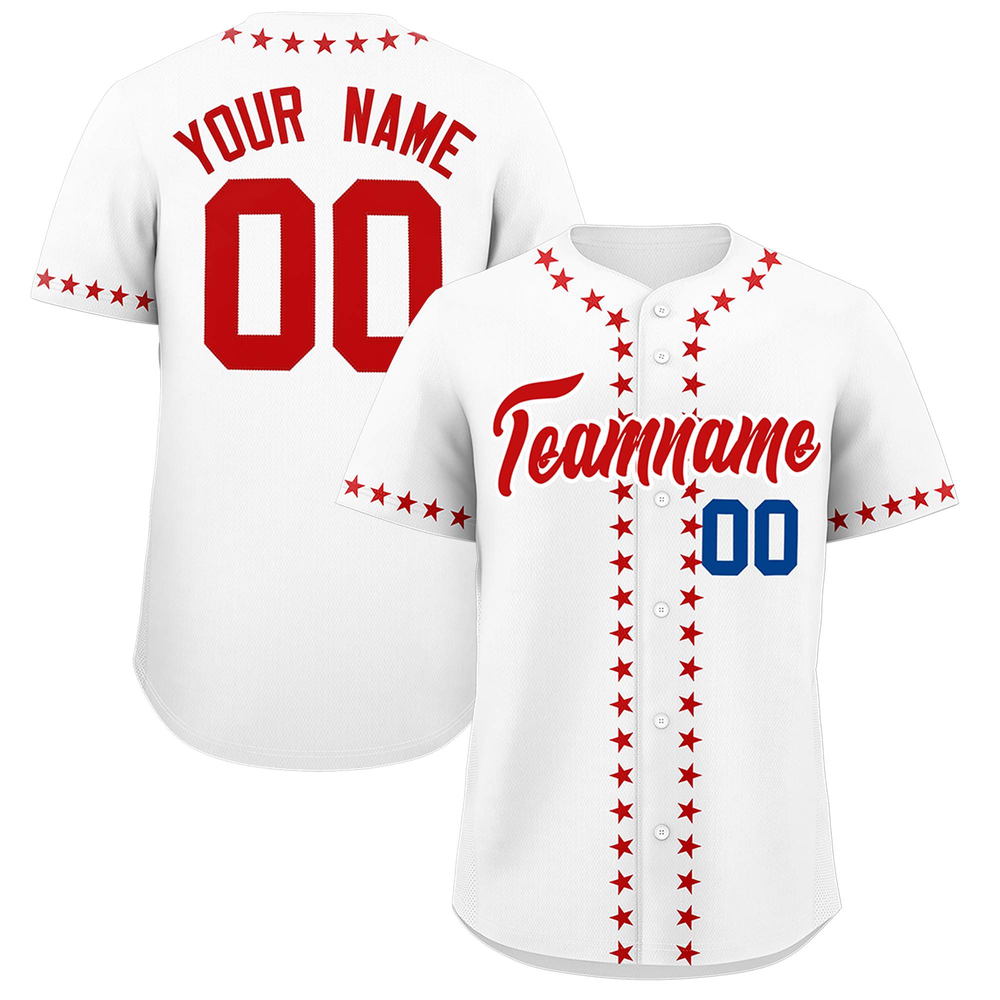 Custom White Red Star Ribbing Authentic Baseball Jersey