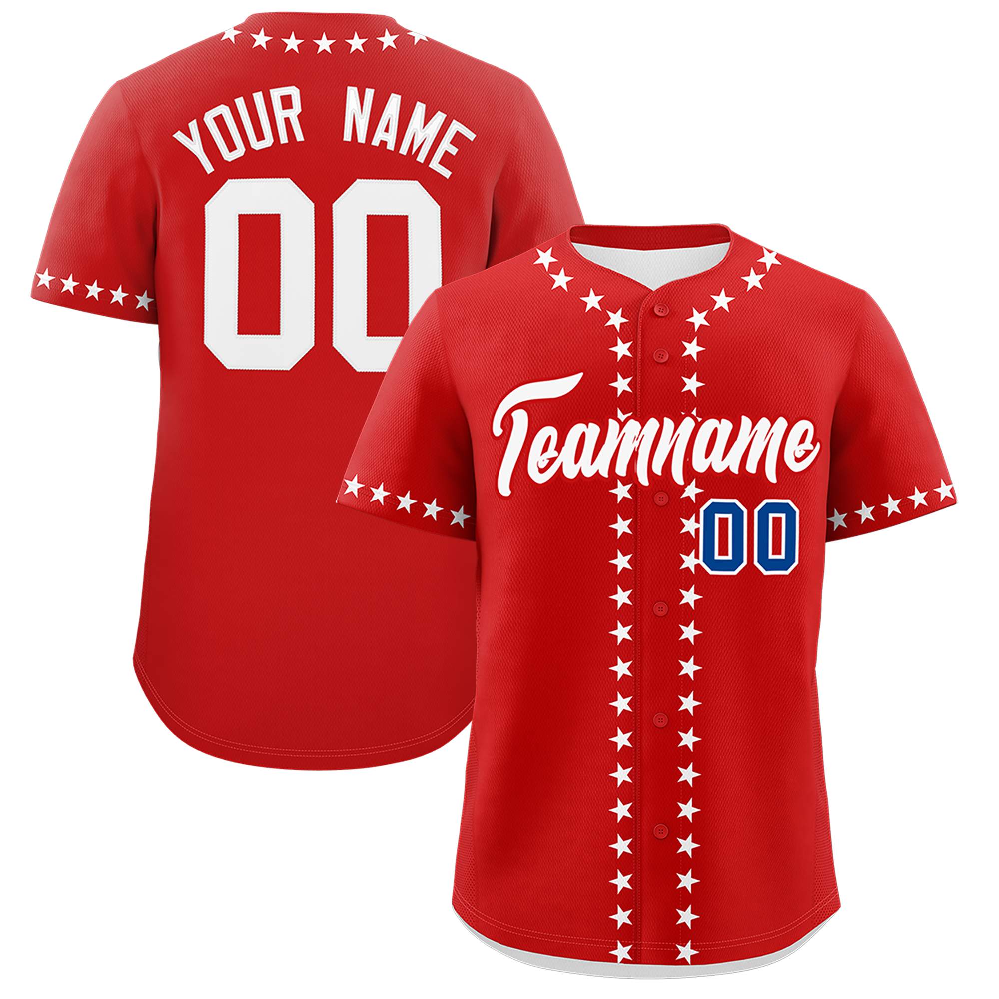 Custom Red White Star Ribbing Authentic Baseball Jersey