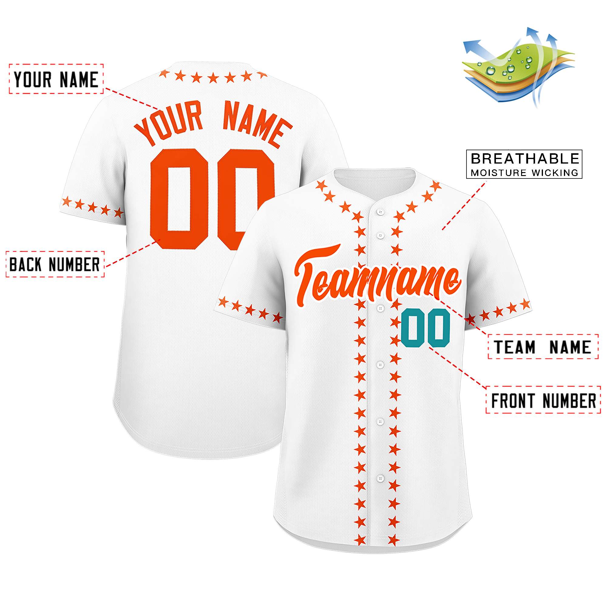 Custom White Orange Star Ribbing Authentic Baseball Jersey