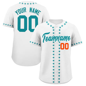 Custom White Aqua Star Ribbing Authentic Baseball Jersey