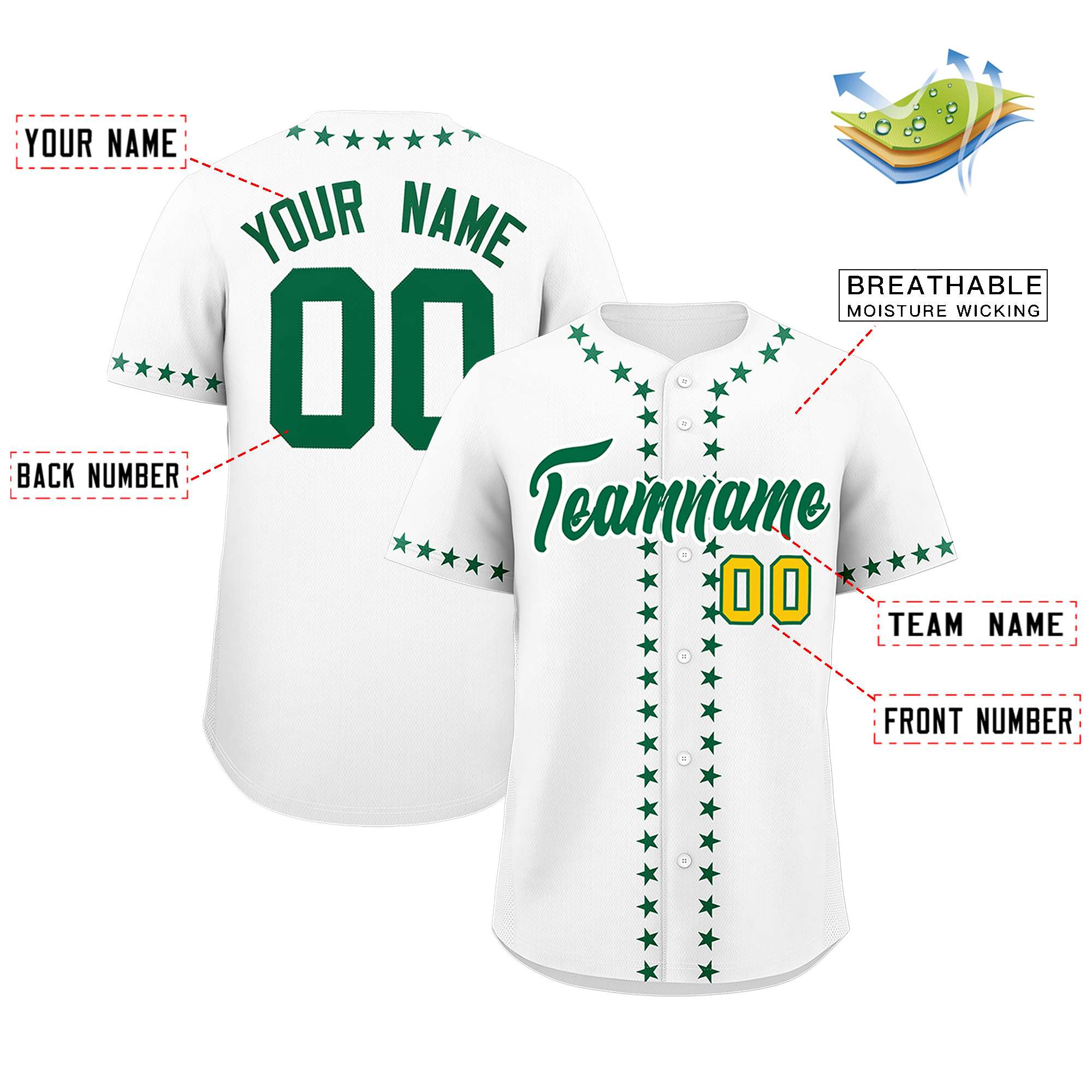 Custom White Kelly Green Star Ribbing Authentic Baseball Jersey