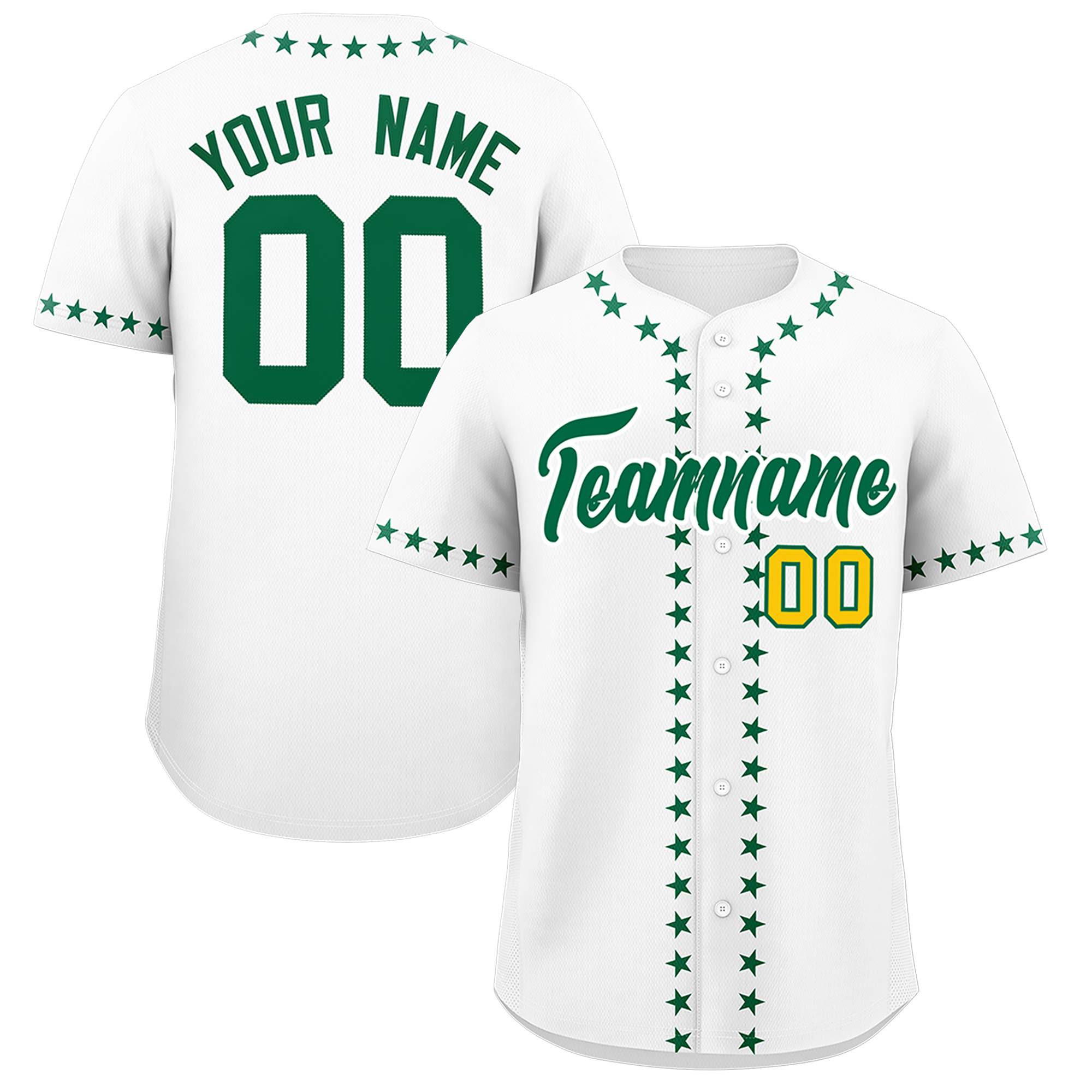 Custom White Kelly Green Star Ribbing Authentic Baseball Jersey