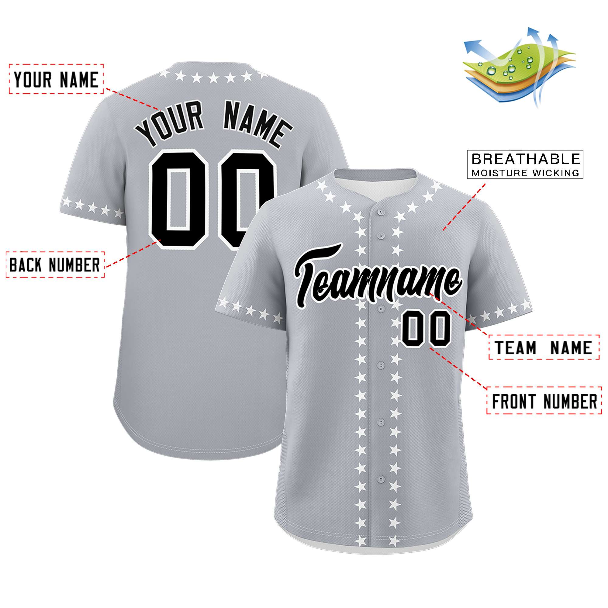 Custom Gray White Star Ribbing Authentic Baseball Jersey