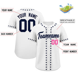 Custom White Navy Star Ribbing Authentic Baseball Jersey