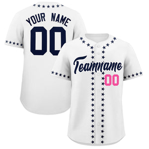 Custom White Navy Star Ribbing Authentic Baseball Jersey