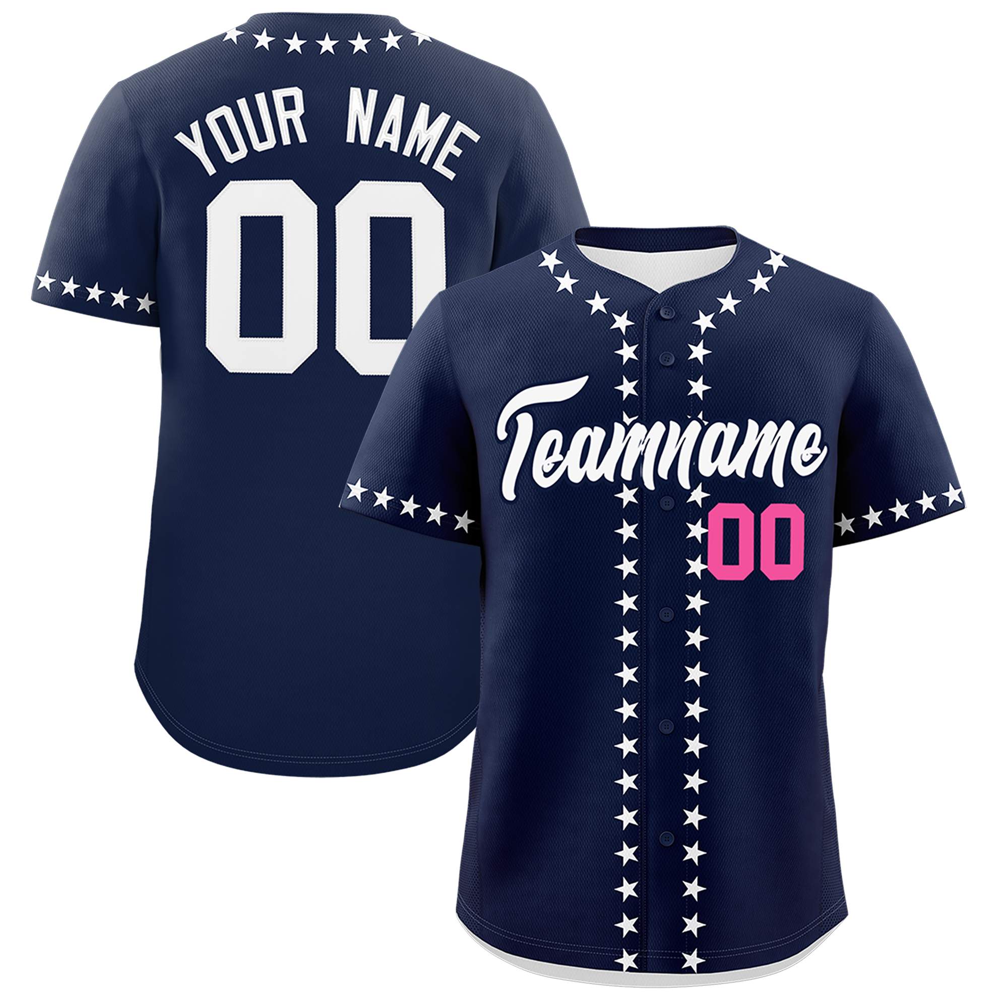 Custom Navy White Star Ribbing Authentic Baseball Jersey