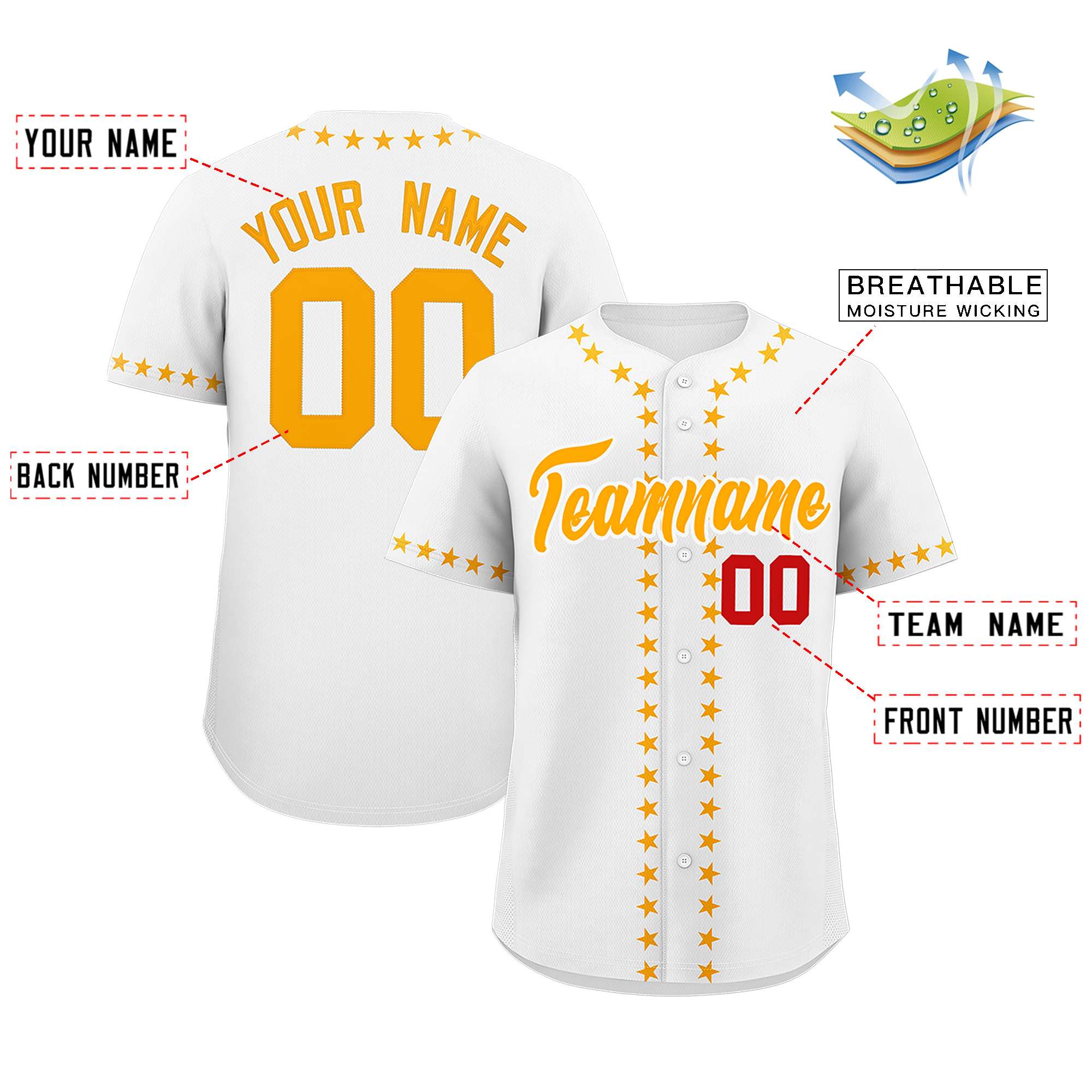 Custom White Yellow Star Ribbing Authentic Baseball Jersey