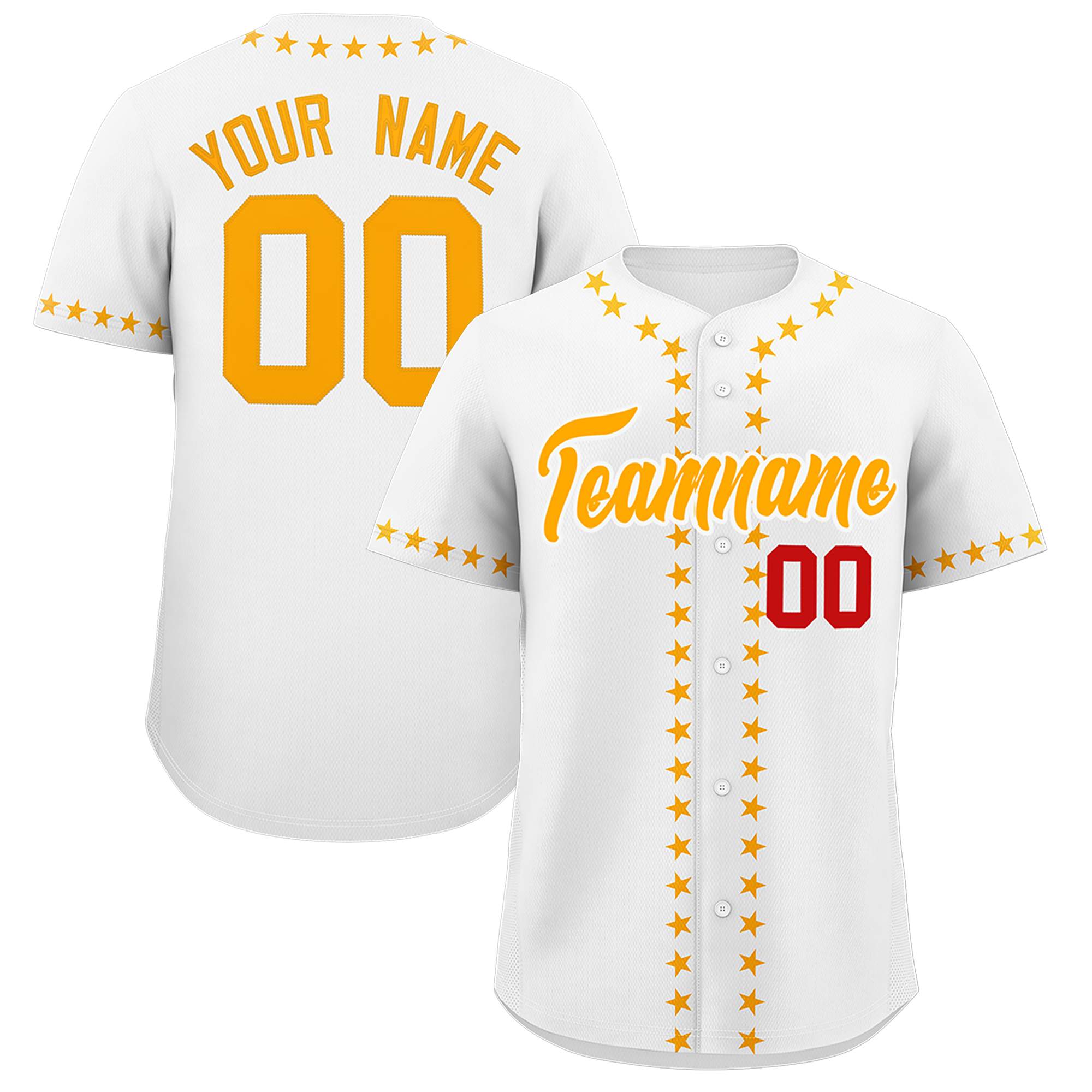 Custom White Yellow Star Ribbing Authentic Baseball Jersey