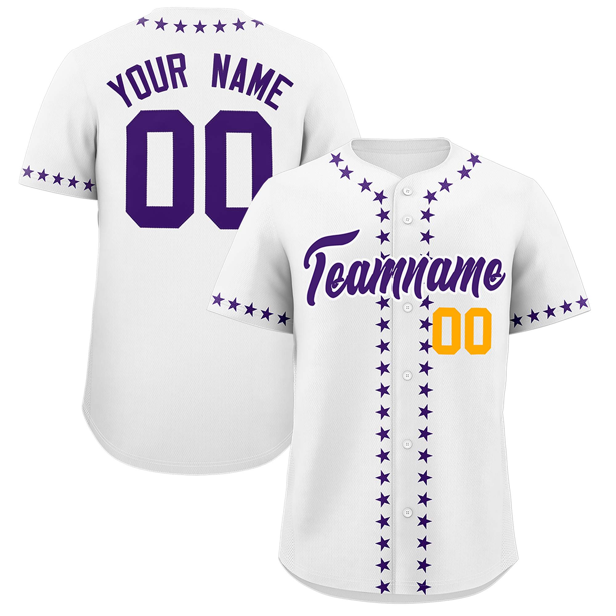 Custom White Purple Star Ribbing Authentic Baseball Jersey