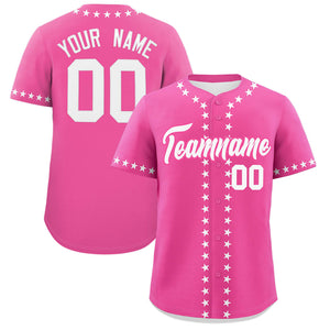 Custom Pink White Star Ribbing Authentic Baseball Jersey