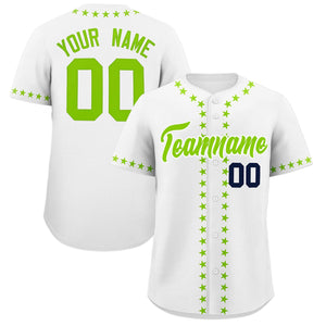 Custom White Neon Green Star Ribbing Authentic Baseball Jersey