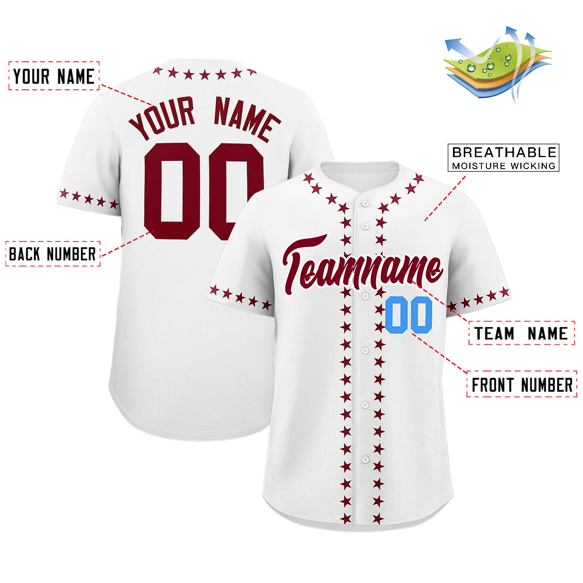 Custom White Crimson Star Ribbing Authentic Baseball Jersey