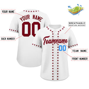 Custom White Crimson Star Ribbing Authentic Baseball Jersey