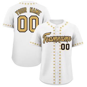 Custom White Old Gold Star Ribbing Authentic Baseball Jersey