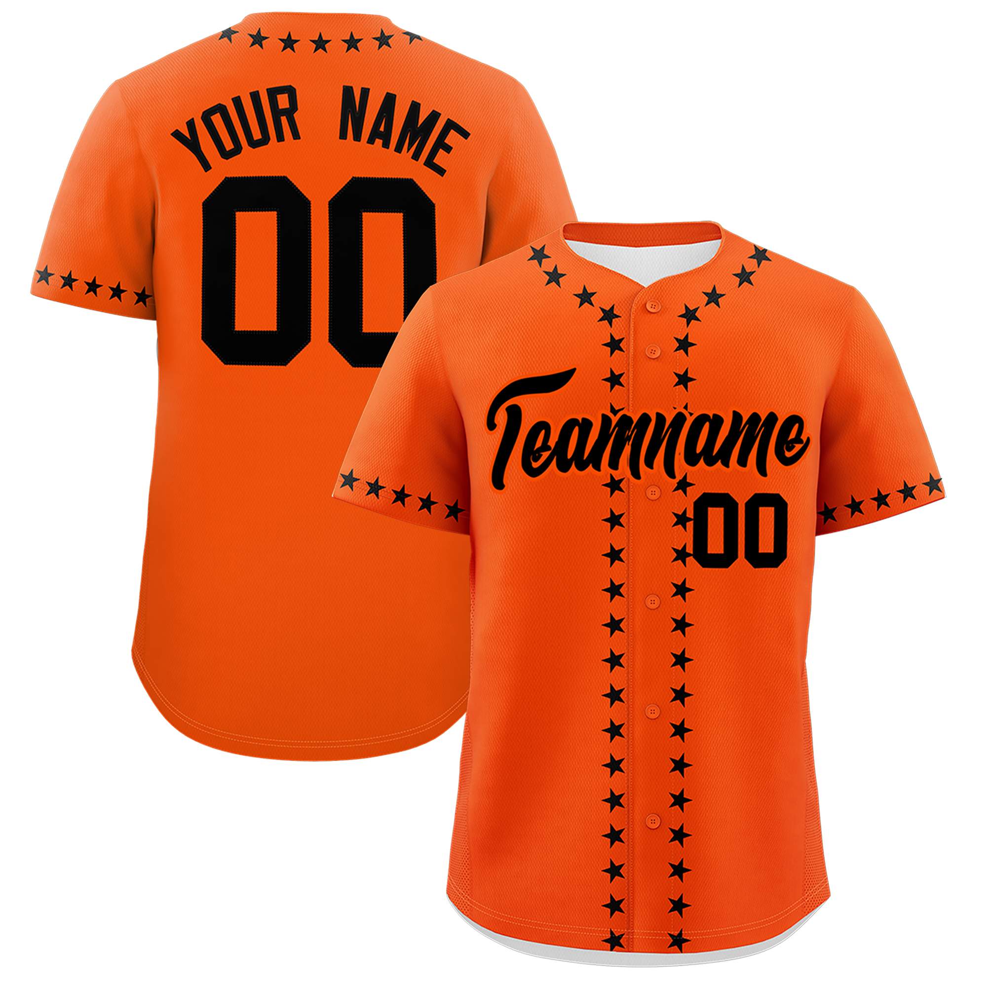 Custom Orange Black Star Ribbing Authentic Baseball Jersey