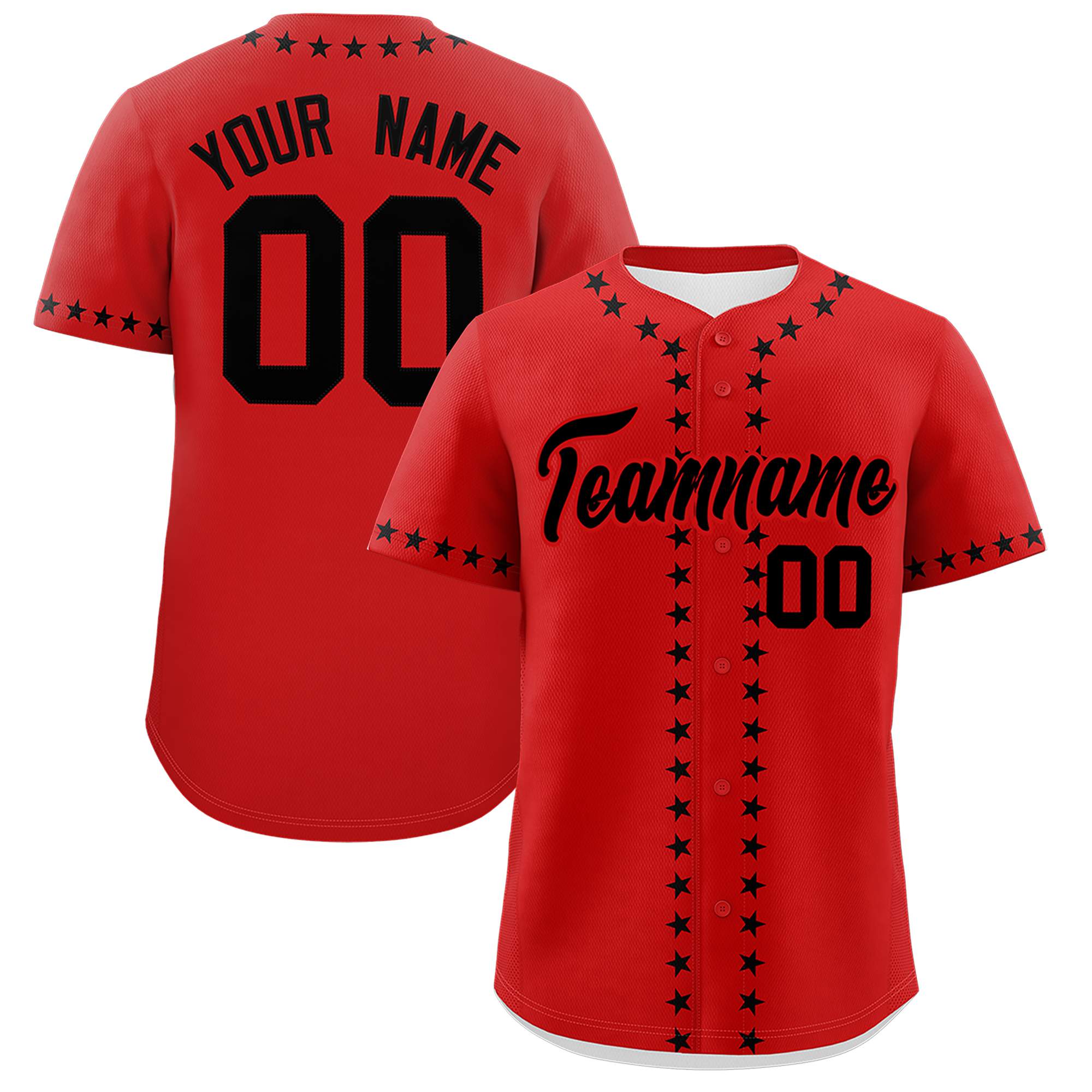 Custom Red Black Star Ribbing Authentic Baseball Jersey