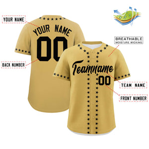 Custom Old Gold Black Star Ribbing Authentic Baseball Jersey