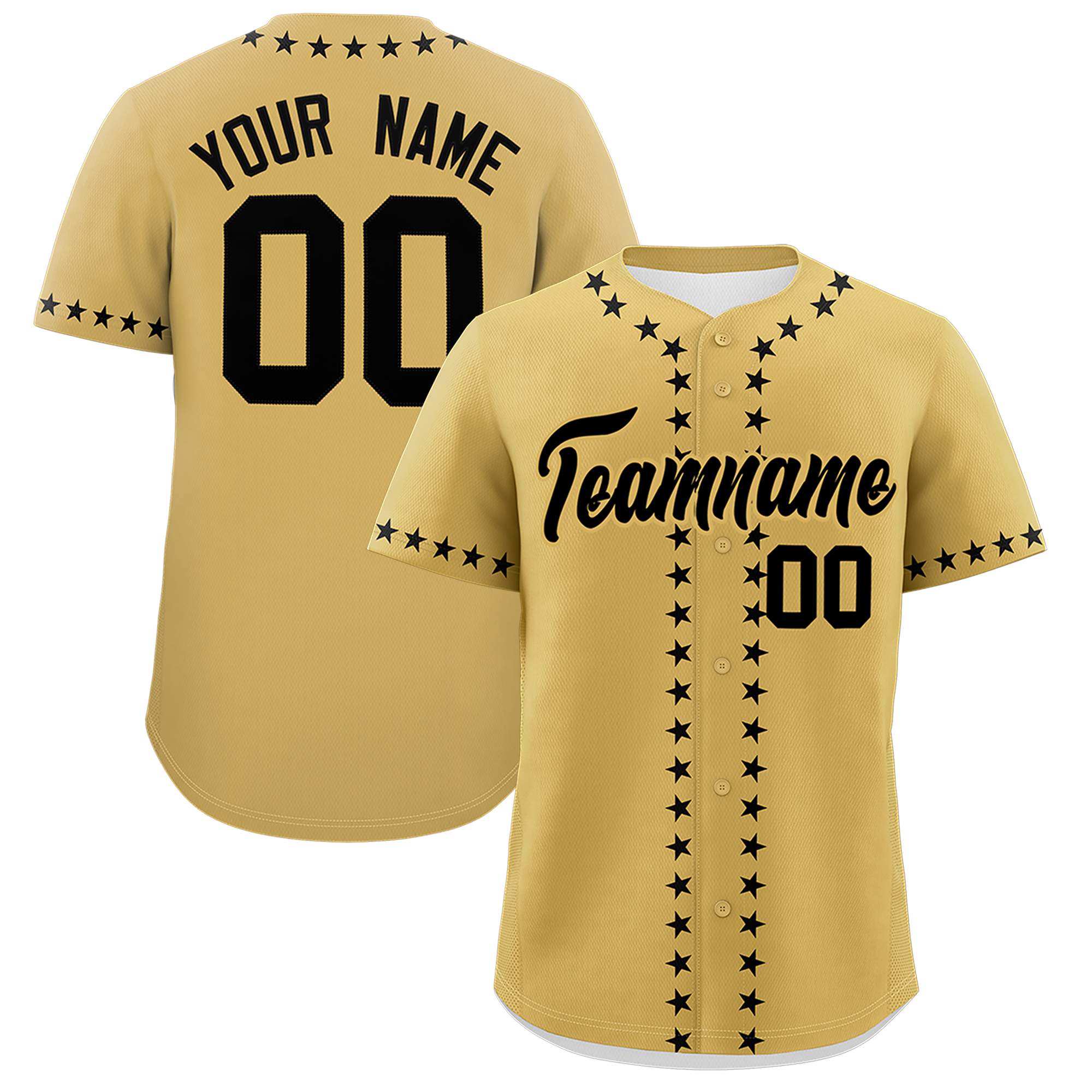 Custom Old Gold Black Star Ribbing Authentic Baseball Jersey