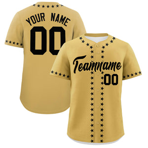 Custom Old Gold Black Star Ribbing Authentic Baseball Jersey