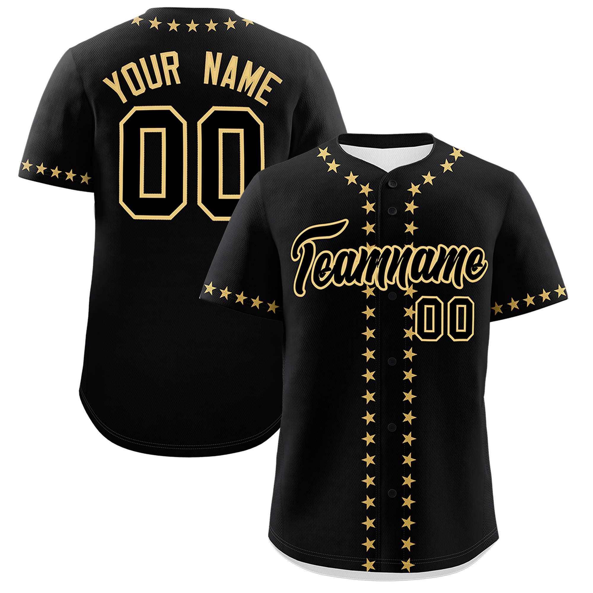 Custom Black Old Gold Star Ribbing Authentic Baseball Jersey