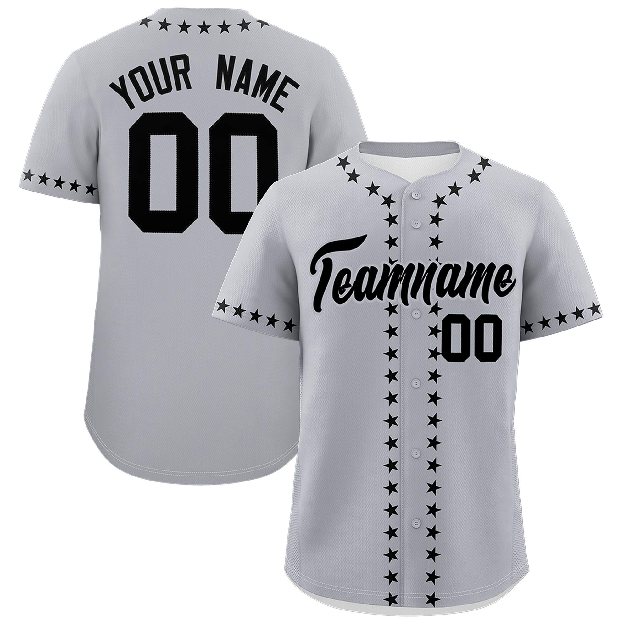 Custom Gray Black Star Ribbing Authentic Baseball Jersey