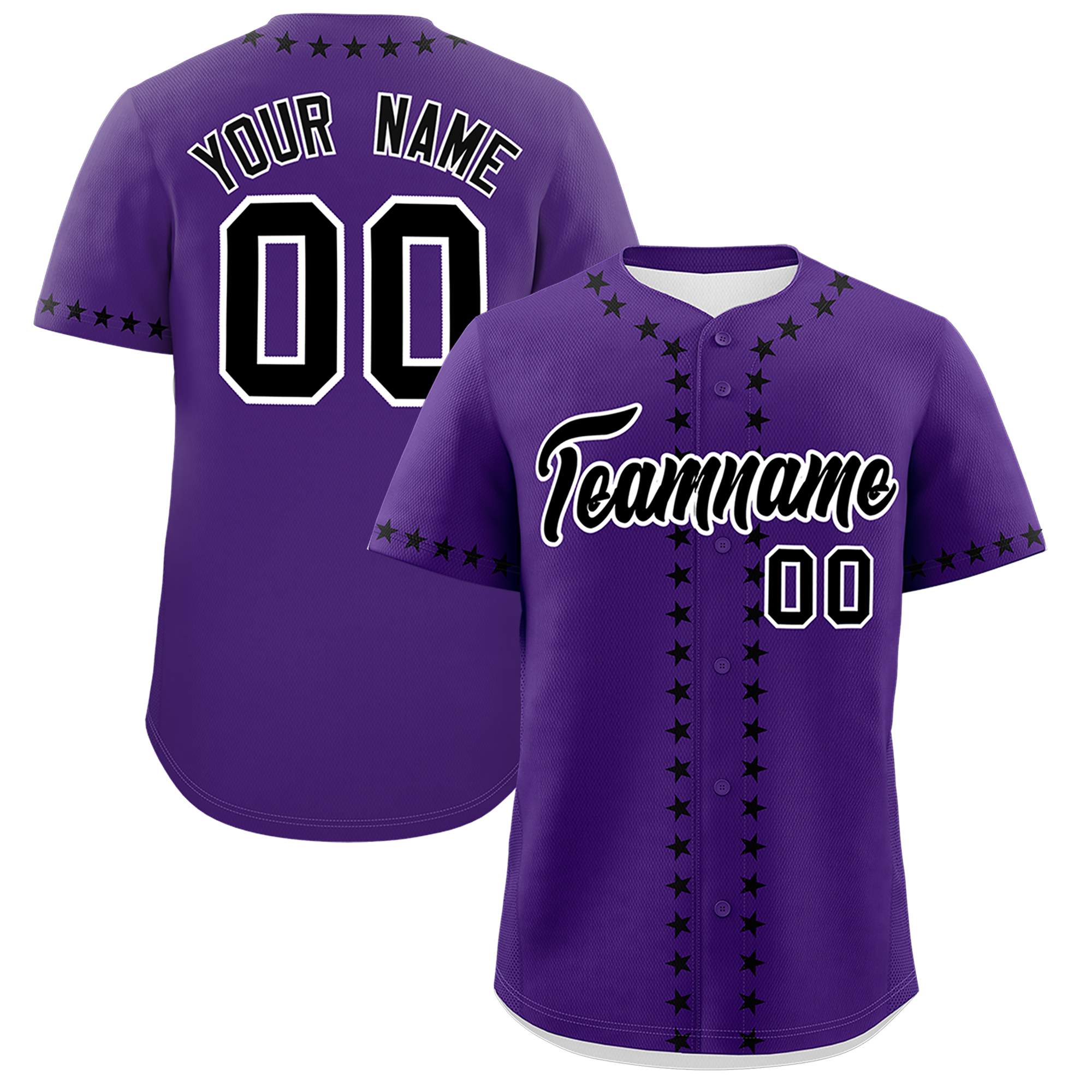 Custom Purple Black Star Ribbing Authentic Baseball Jersey