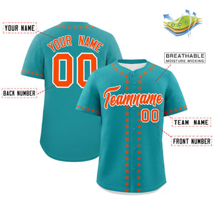 Custom Aqua Orange Star Ribbing Authentic Baseball Jersey