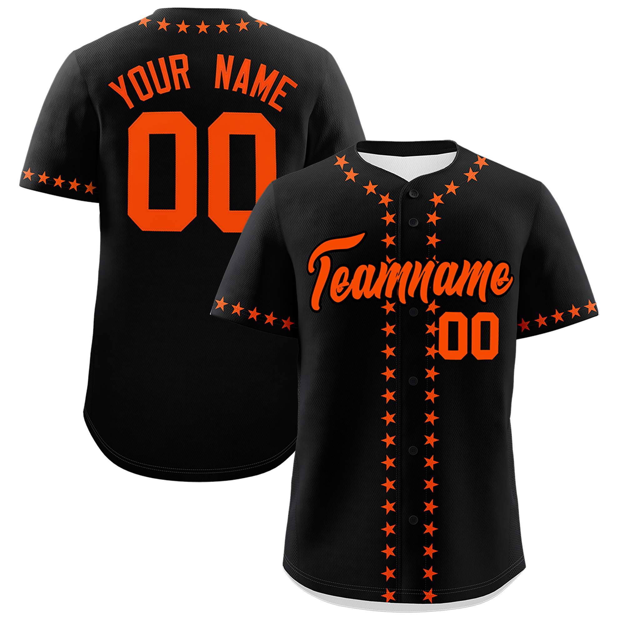 Custom Black Orange Star Ribbing Authentic Baseball Jersey