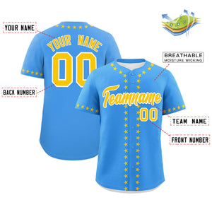 Custom Powder Blue Gold Star Ribbing Authentic Baseball Jersey