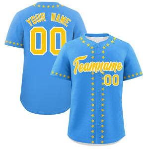 Custom Powder Blue Gold Star Ribbing Authentic Baseball Jersey