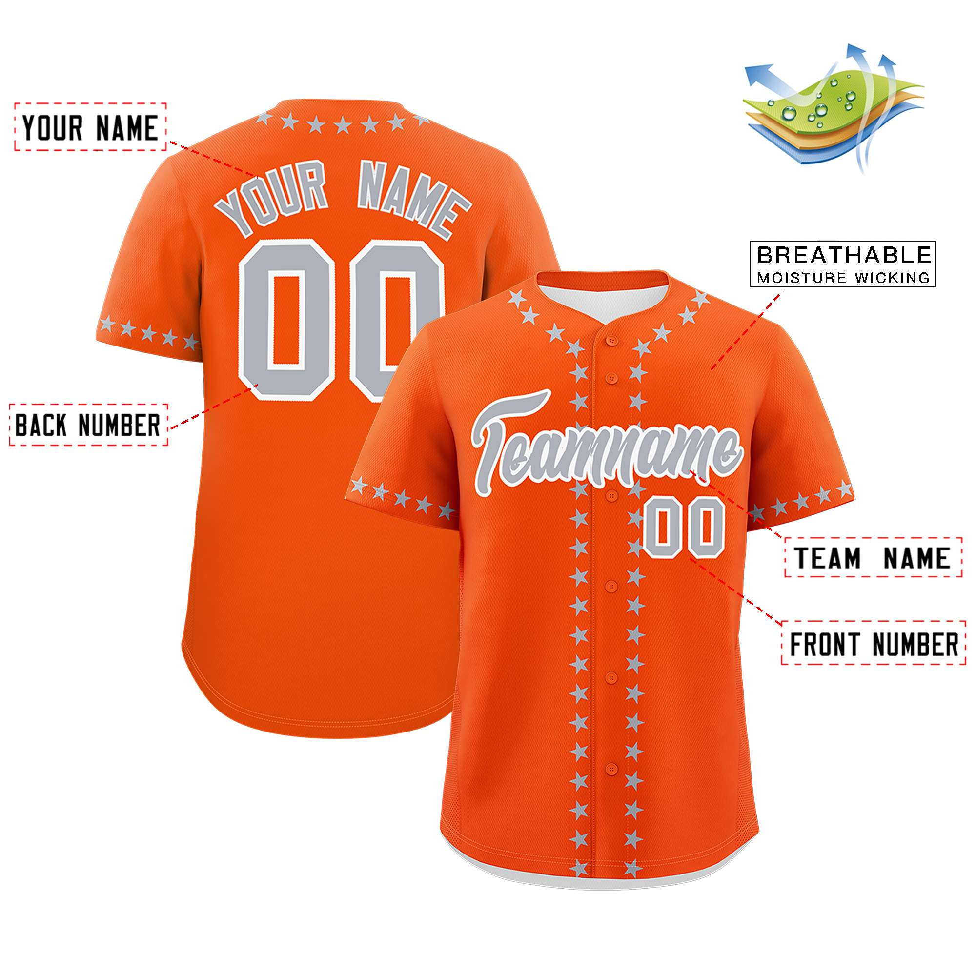 Custom Orange Gray Star Ribbing Authentic Baseball Jersey