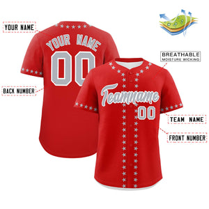 Custom Red Gray Star Ribbing Authentic Baseball Jersey