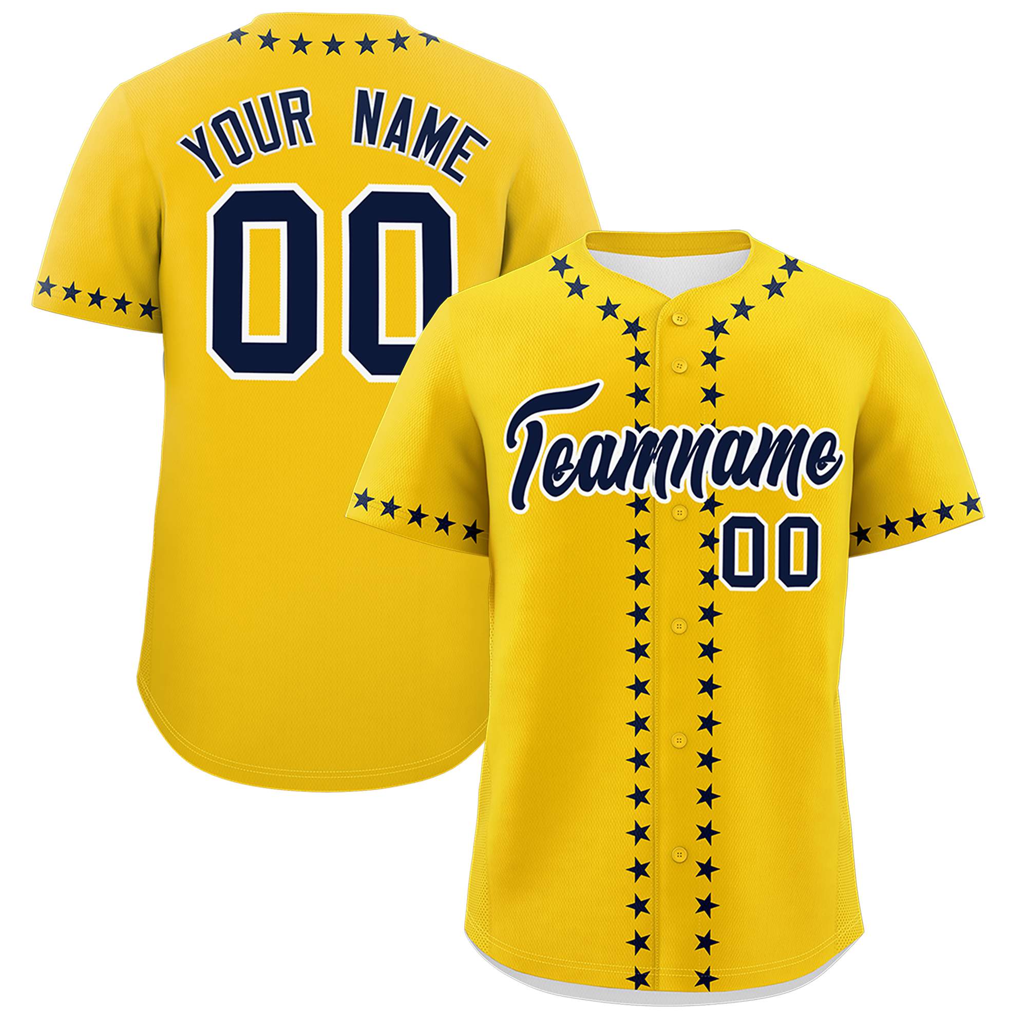 Custom Gold Navy Star Ribbing Authentic Baseball Jersey