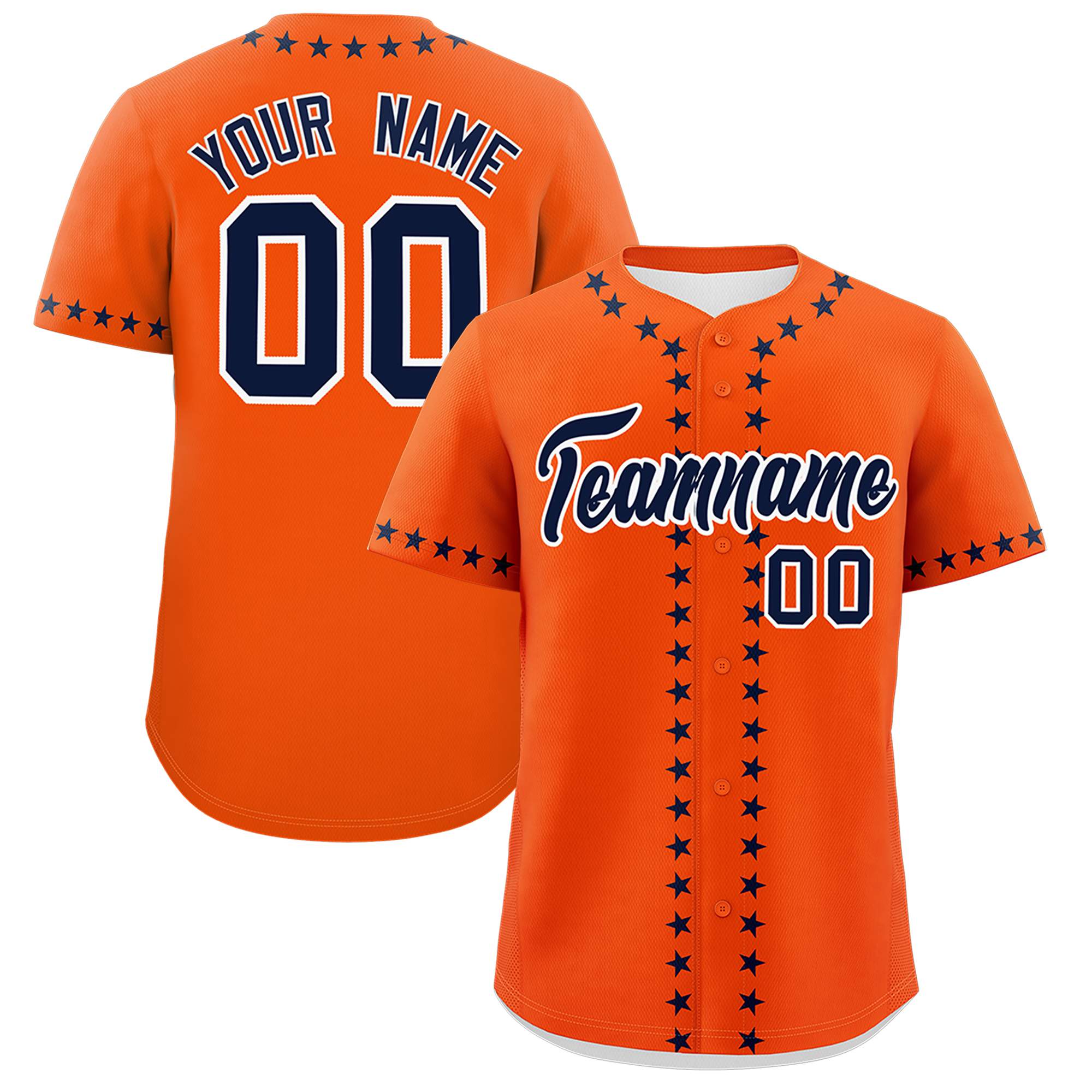 Custom Orange Navy Star Ribbing Authentic Baseball Jersey