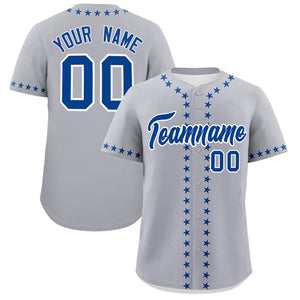 Custom Gray Royal Star Ribbing Authentic Baseball Jersey