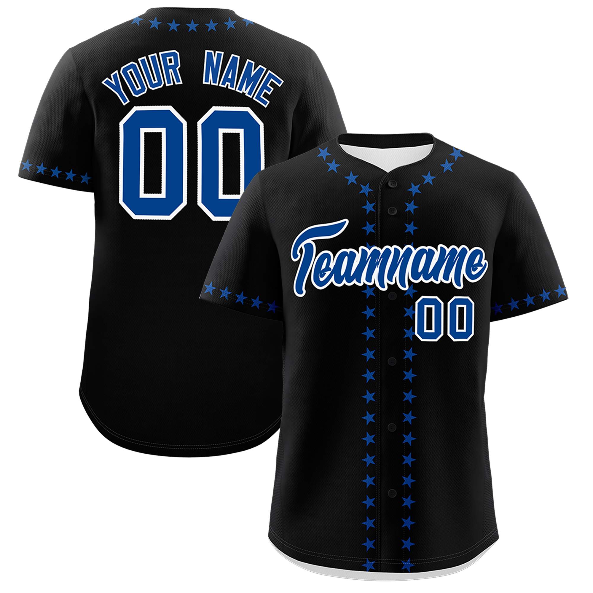 Custom Black Royal Star Ribbing Authentic Baseball Jersey