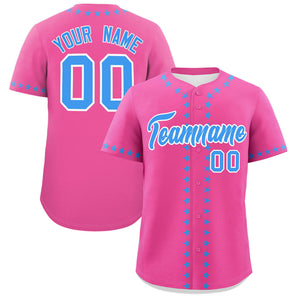 Custom Pink Powder Blue Star Ribbing Authentic Baseball Jersey