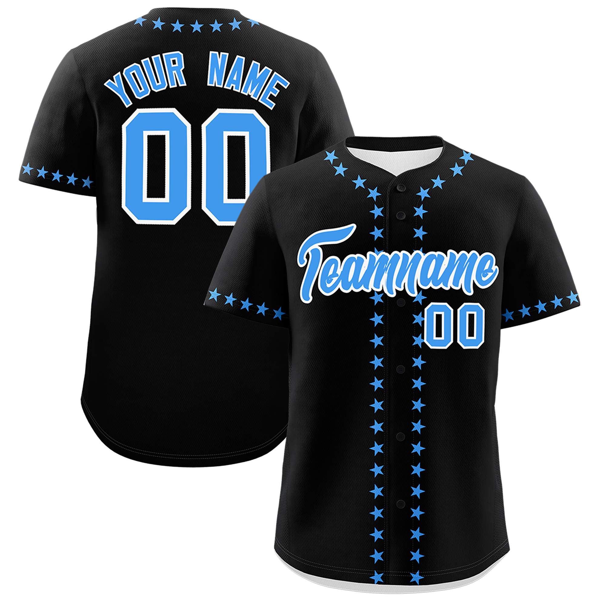 Custom Black Powder Blue Star Ribbing Authentic Baseball Jersey