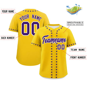 Custom Gold Purple Star Ribbing Authentic Baseball Jersey