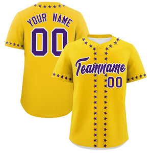 Custom Gold Purple Star Ribbing Authentic Baseball Jersey