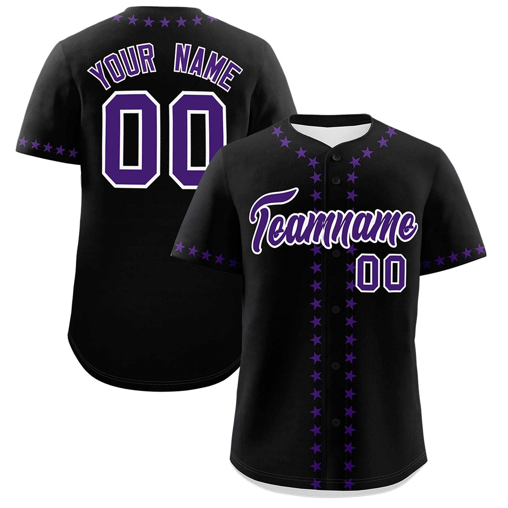 Custom Black Purple Star Ribbing Authentic Baseball Jersey