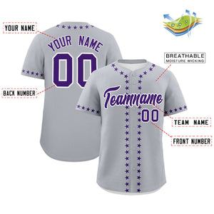 Custom Gray Purple Star Ribbing Authentic Baseball Jersey