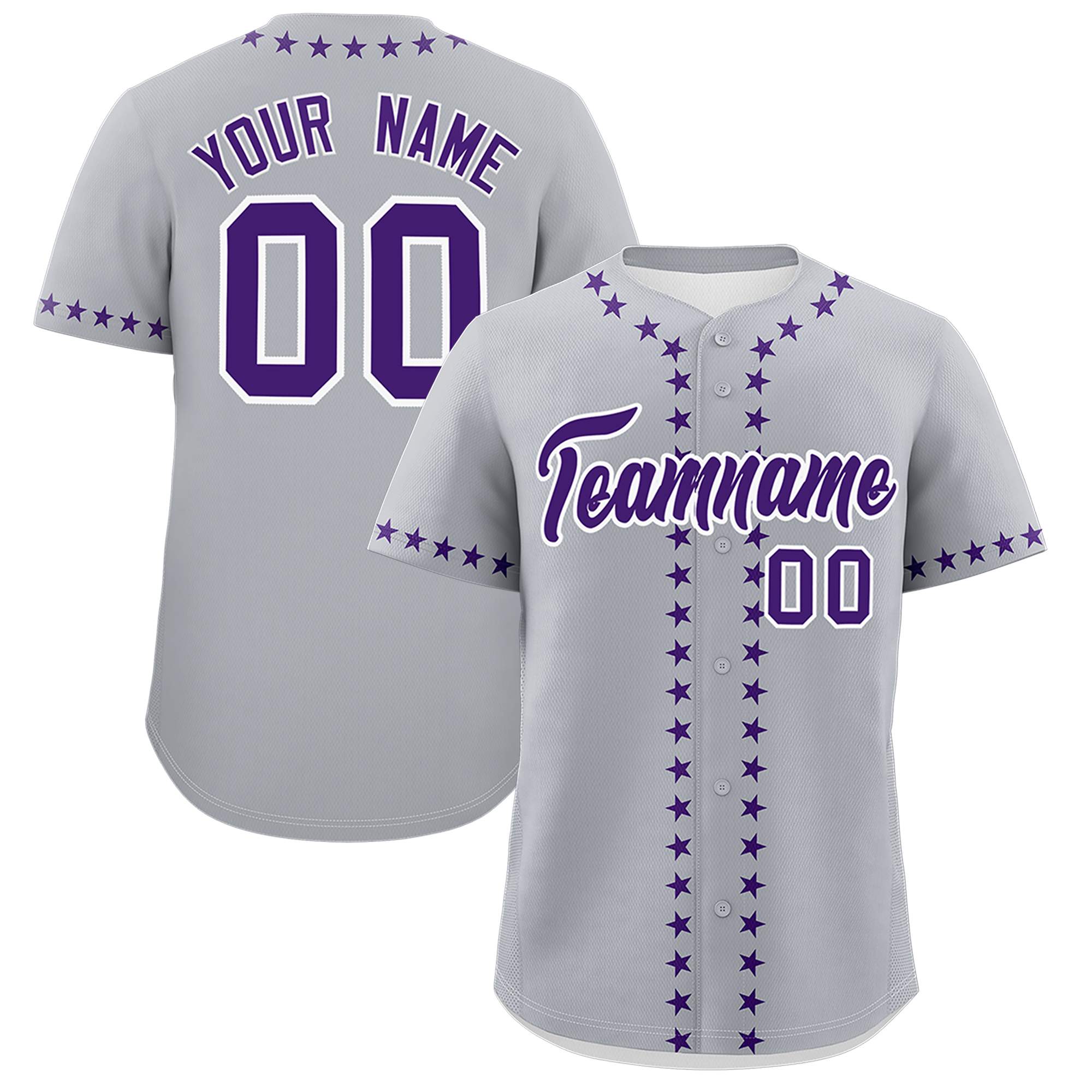 Custom Gray Purple Star Ribbing Authentic Baseball Jersey