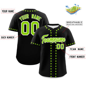 Custom Black Neon Green Star Ribbing Authentic Baseball Jersey