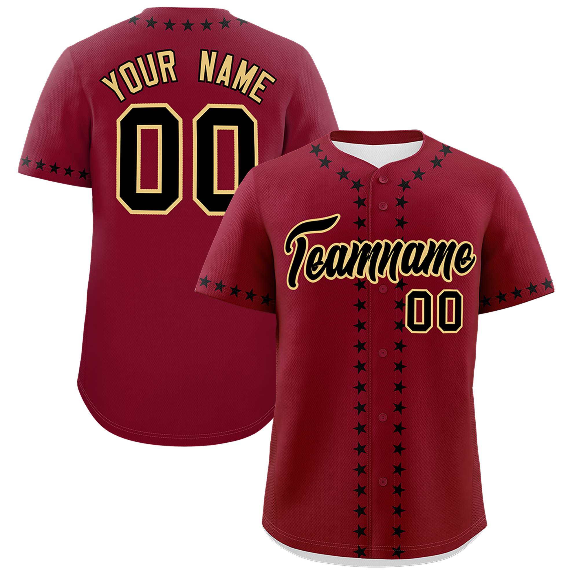 Custom Crimson Black Star Ribbing Authentic Baseball Jersey